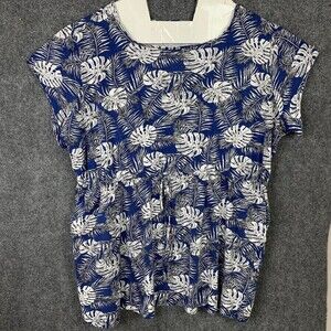 Ellos Palm Leaf Print Dress Size 5X Cotton Pockets Pull Cord Waist Knee Length
